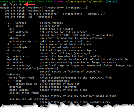 git fetch -h